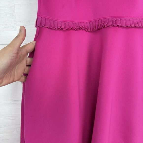 Ted Baker Zaffron Embroidered Skater Dress US Sz 6 Fuchsia Pink Ruffle Fit Flare - Picture 10 of 16